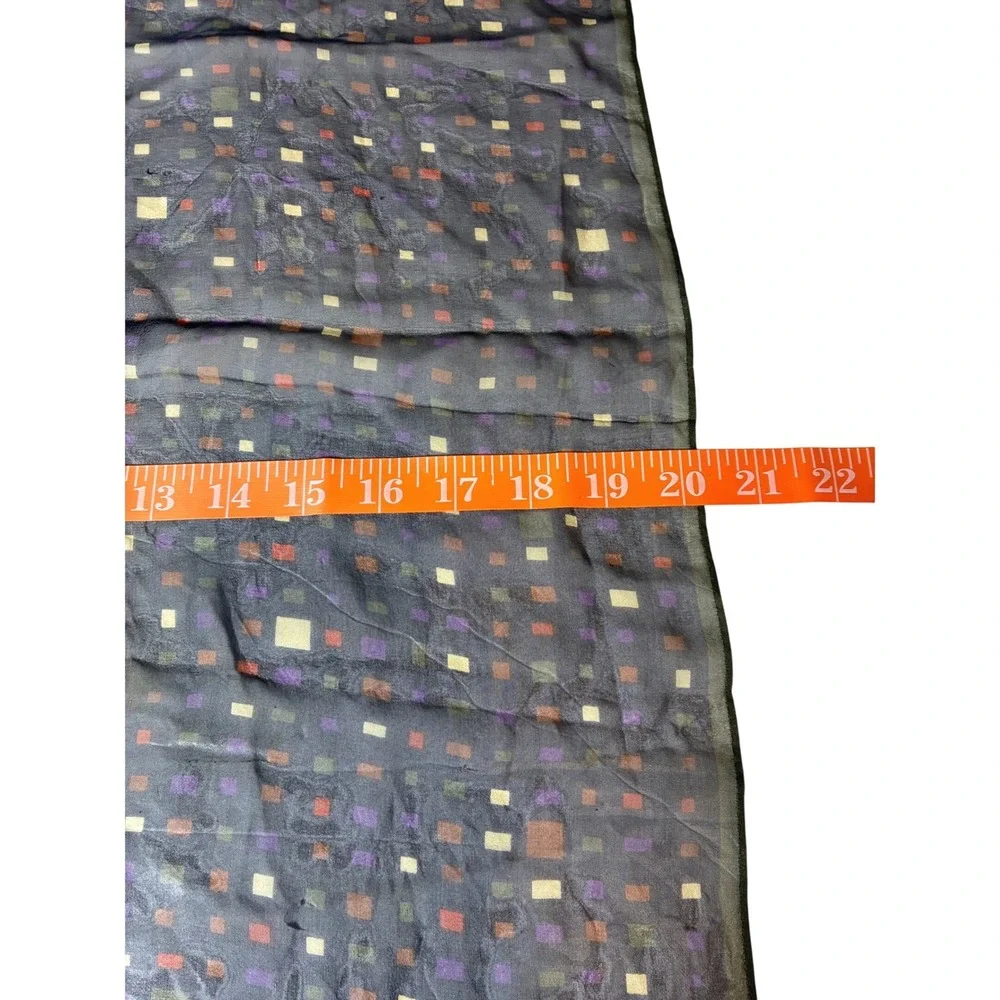 Talbots Silk Square Scarf Geometric Mosaic Print Navy Sheer Made Japan OS